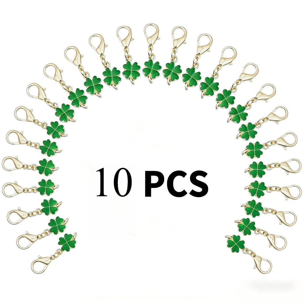 10Pcs Green Clover Keychain Set – Gift for Friends & Family