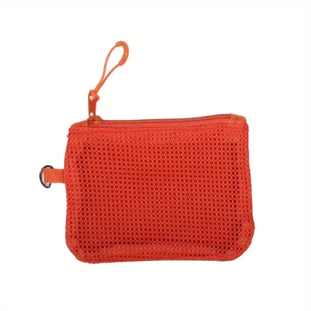Mesh Cosmetic Pouch Zipper Travel Organizer Bag | Minimalist Mesh Cosmetic Pouch Nixie Orange