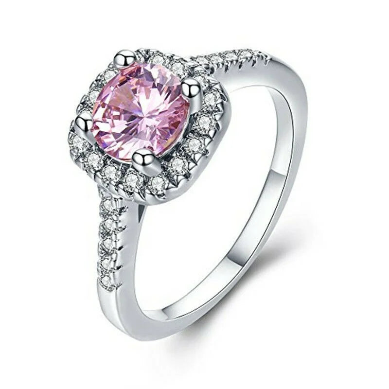 Vintage Irregular Pink Zircon Crystal Ring | Silver-Plated Fashion Ring Nixie 6 Pink