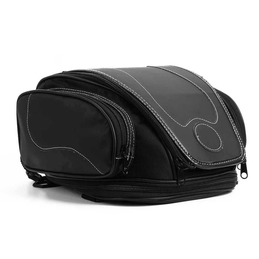 Motorcycle Rear Seat Tail Bag Retro PU Leather Waterproof Motorcycle Tail Bag Nixie Black