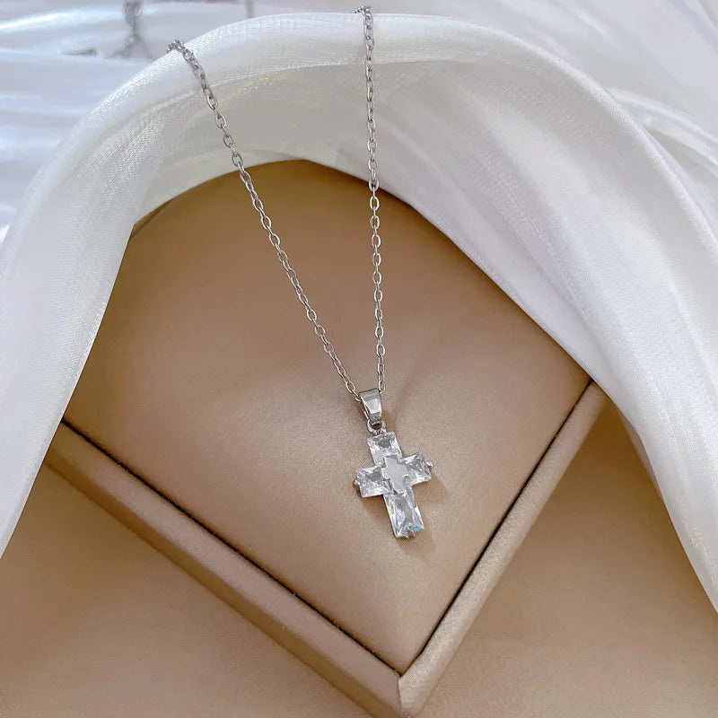 Women's Cross Pendant Stainless Steel Choker Necklace Pendant Necklace Nixie