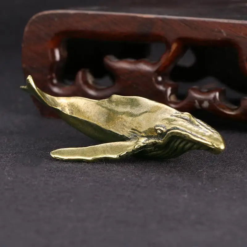 Solid Brass Whale Figurine – Vintage Desktop Ornament Statue