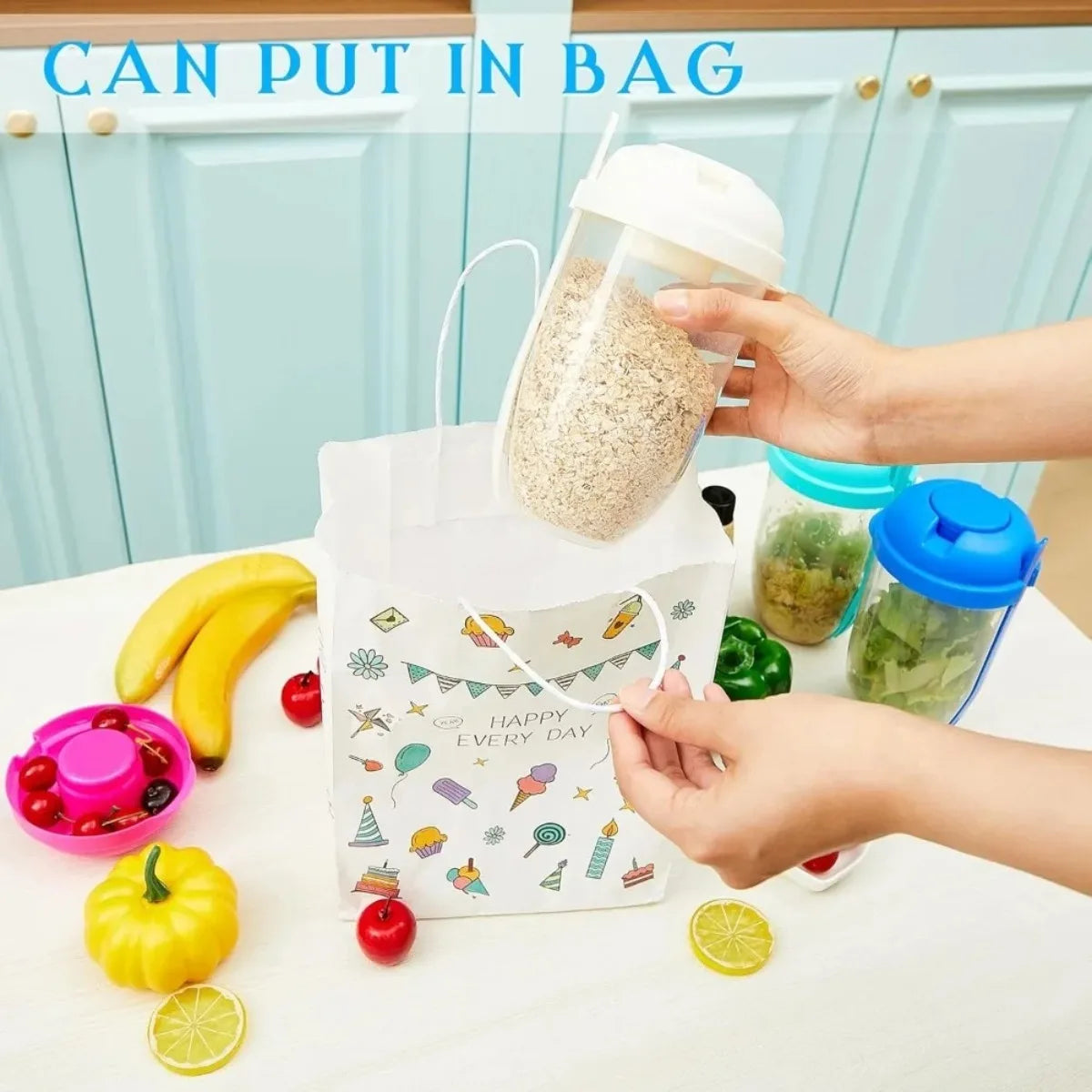 Leak Proof Salad Shaker Cup with Lid & Fork – BPA Free Salad Shaker Container Nixie