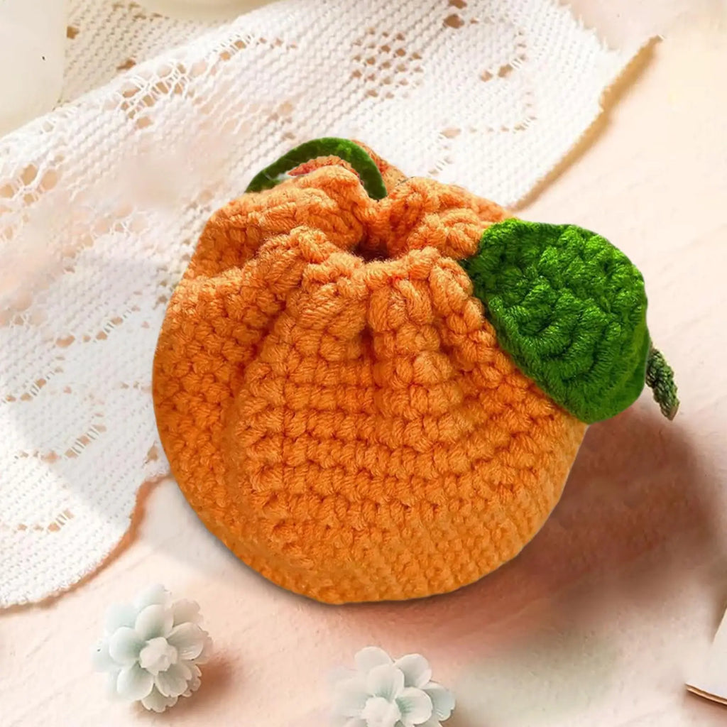Cute Orange Fruit Coin Purse – Hand Knitted Yarn Mini Bag Novelty Coin Purse Nixie