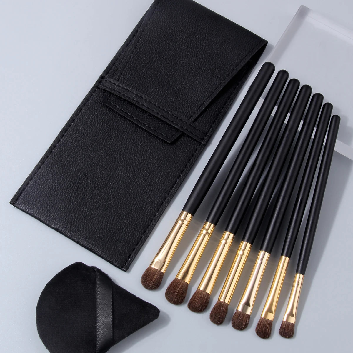 7-Piece Natural Horse Hair Eye Makeup Brush Set + Leather Bag Eye Makeup Brush Set Nixie black