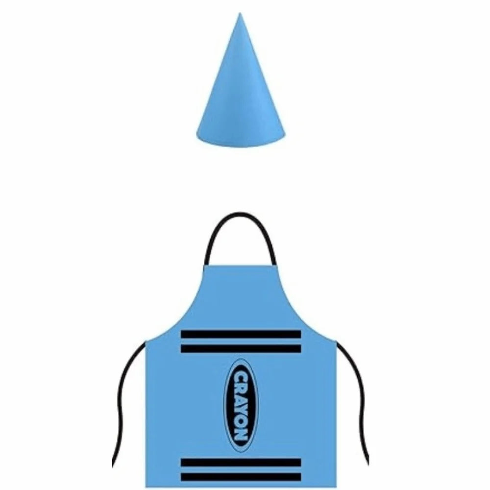 Crayon Costume Apron & Cone Hat Set for Adults | Halloween Costume Apron Set Nixie Light Blue