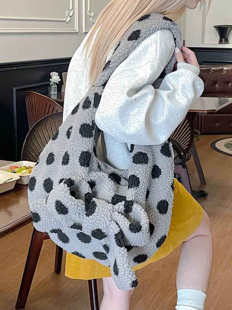 Bowknot Plush Polka Dot Tote Bag – Large Crossbody for Women Women's Shoulder Bag Nixie