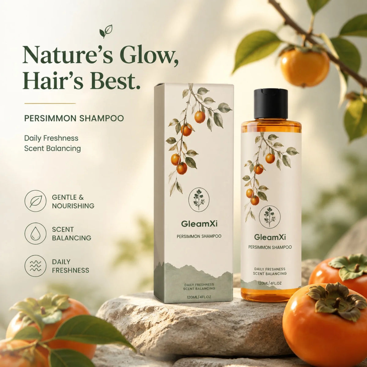 Persimmon Shampoo – Gentle Daily Scalp & Hair Cleanser 120ml Daily Hair Shampoo Nixie