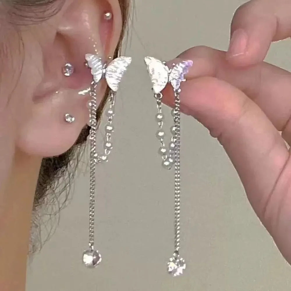Zircon Long Tassel Clip-On Ear Cuffs – No Piercing Earrings