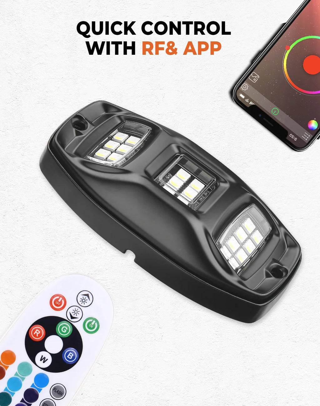 KEMIMOTO 6-Pod RGBW Rock Lights APP RF Control IP68 Waterproof LED Rock Light Kit Nixie