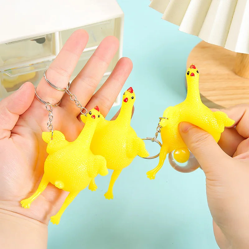 Egg-Laying Chicken Squeeze Keychain – Funny Novelty Fidget Toy Novelty Keychain Toy Nixie