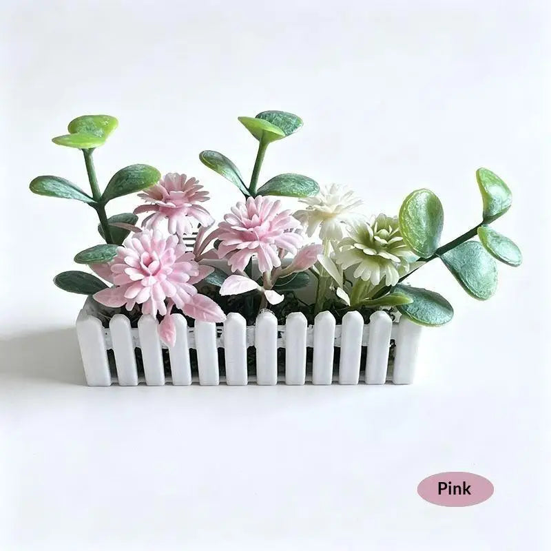 Mini Artificial Potted Flower with Fence – Dollhouse Miniature Dollhouse Miniature Prop Nixie