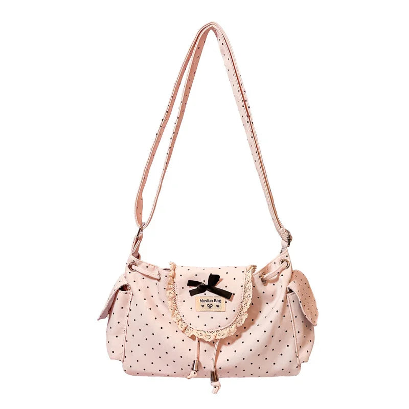 Korean Lace Polka Dot Crossbody Bag – Cute Bowknot Shoulder Bag
