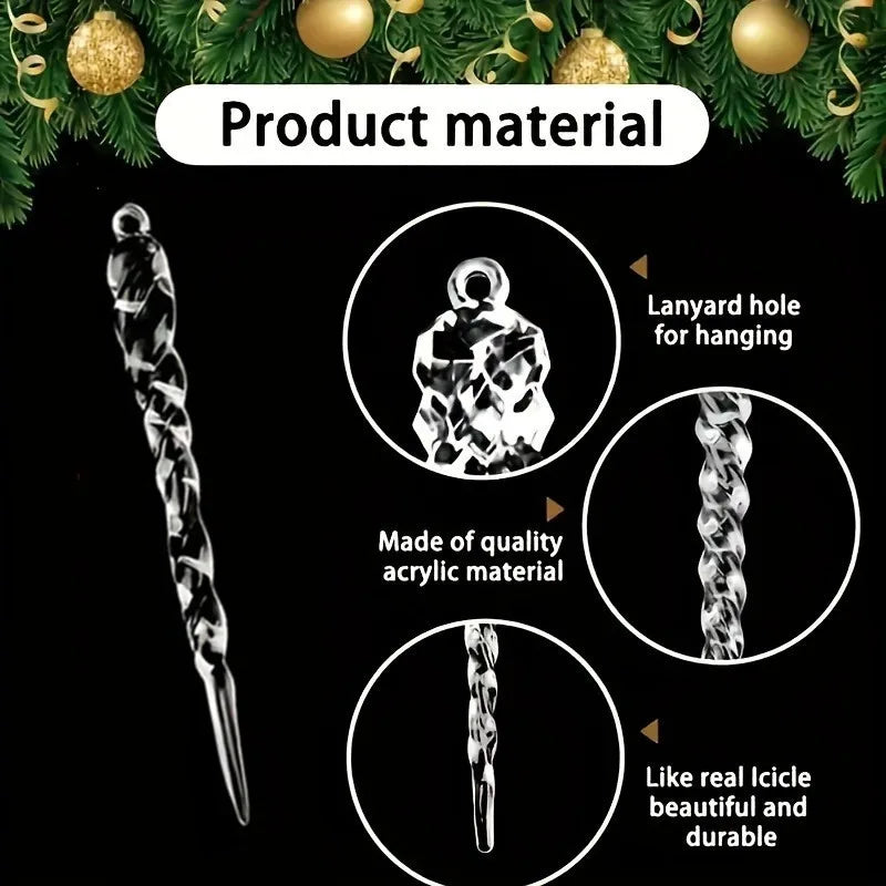 36Pcs Clear Acrylic Twisted Icicle Christmas Tree Ornaments, 4 Sizes