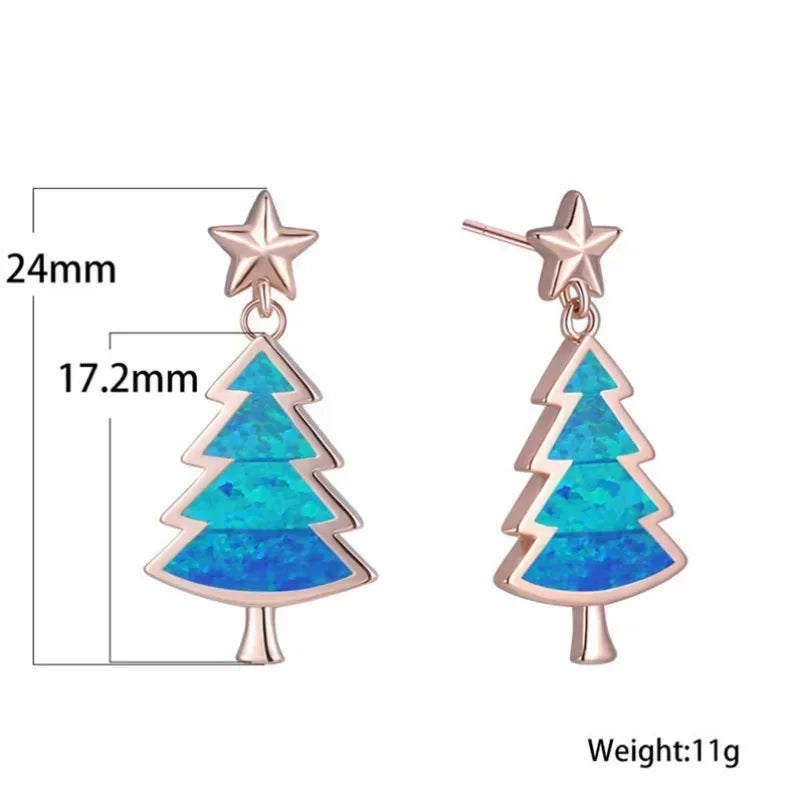 Christmas Tree Dangle Earrings – Blue Opal & Rhinestone Dangle Earrings Nixie