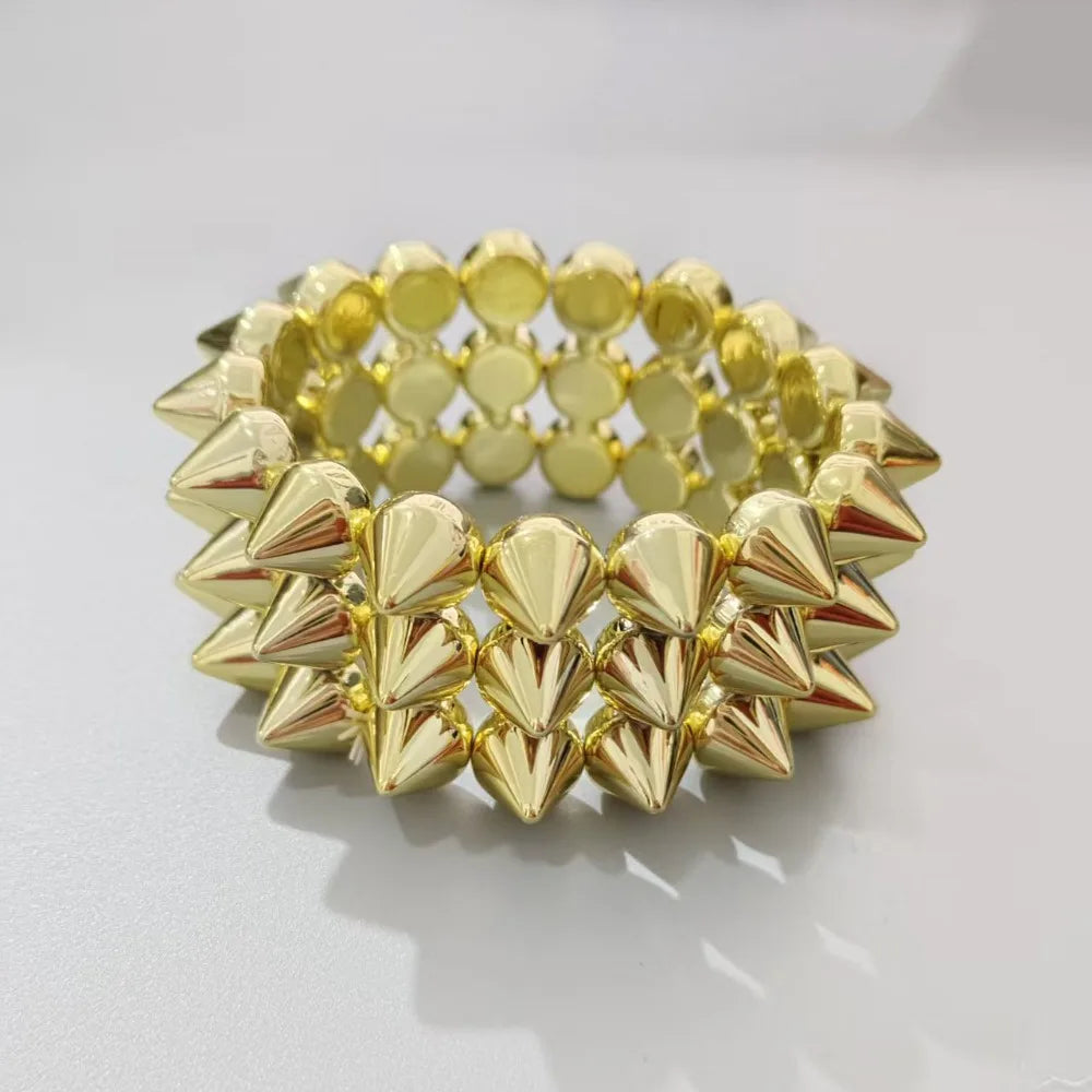 Triple Layer Spiked Y2K Punk Bangle – Chunky Wide Bracelet