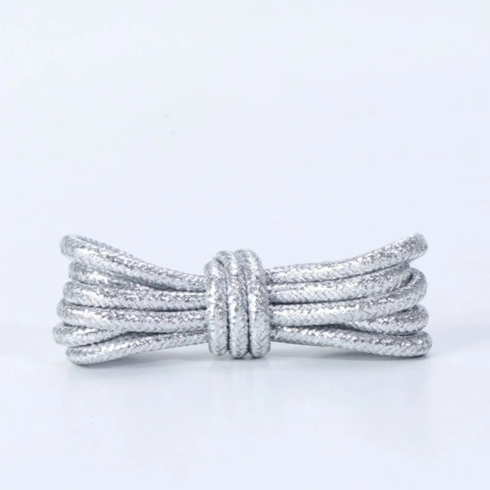 Round Glitter Shoelaces – Lurex Colorful Sneaker Laces Glitter Shoelaces Nixie Silver-120cm-