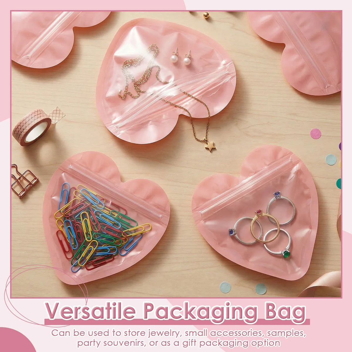 200Pcs Heart Shape Clear Zipper Jewelry Bags – Pink & Red Jewelry Zipper Bags Nixie