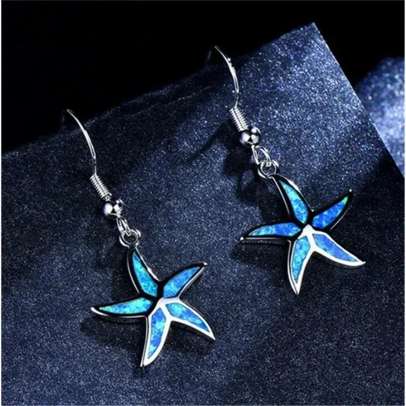 Blue Opal Starfish Stud Earrings | Rhinestone Fashion Jewelry Stud Earrings Nixie