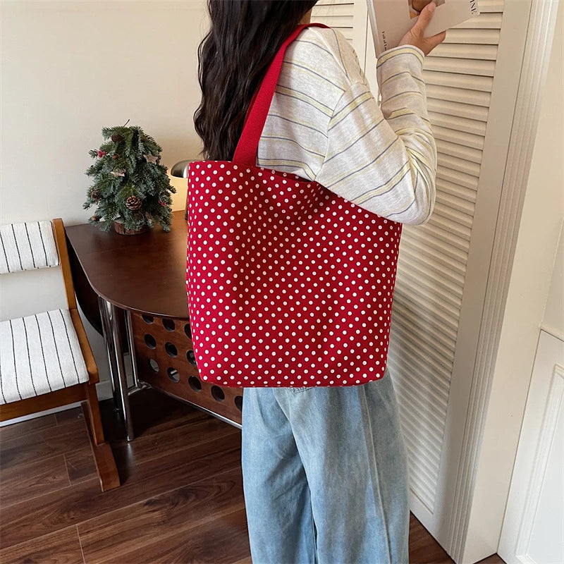 Canvas Polka Dot Large Tote Bag – Shoulder & Commuter Bag Canvas Shoulder Tote Nixie