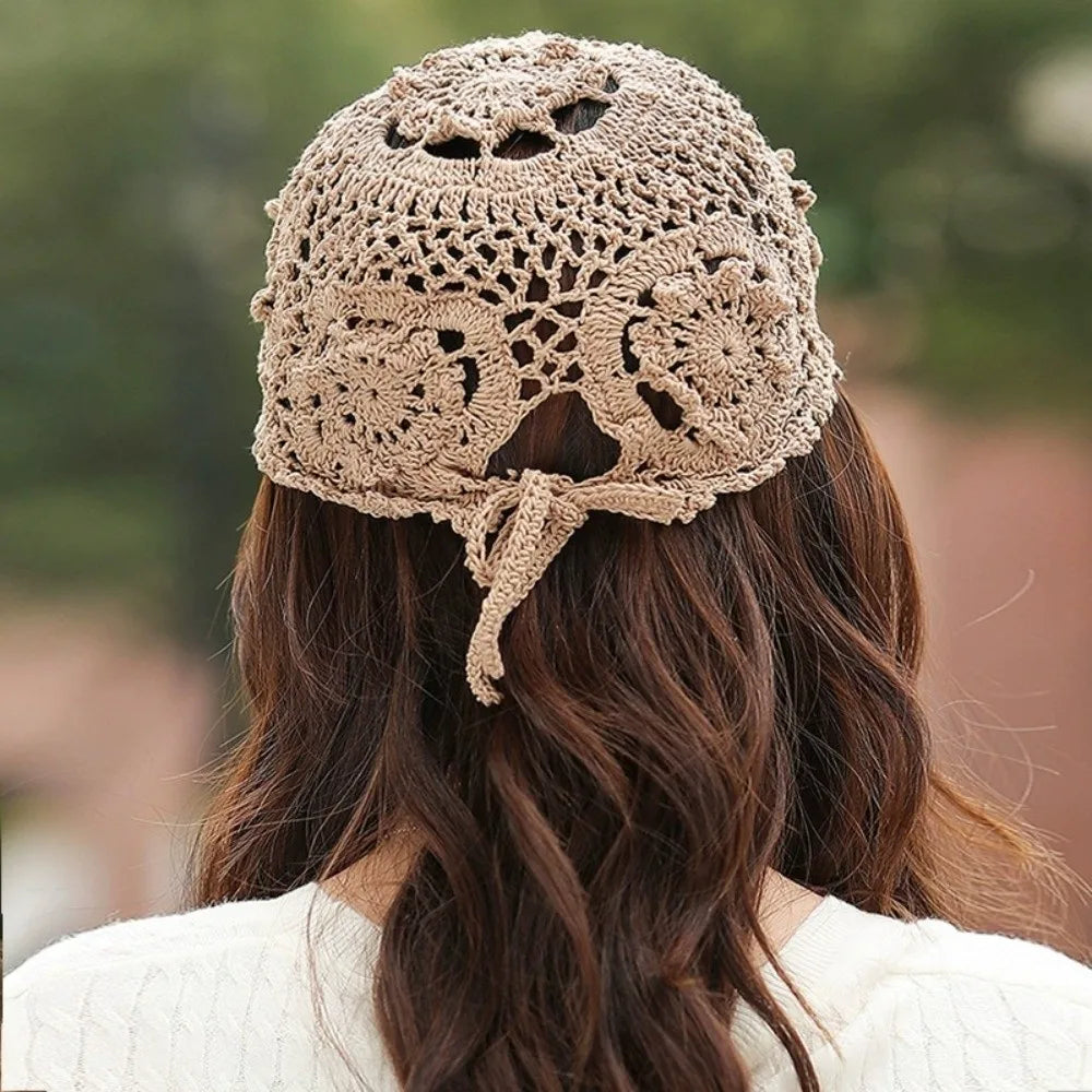Crochet Hollow Floral Visor Cap – Unisex Adjustable Sun Hat