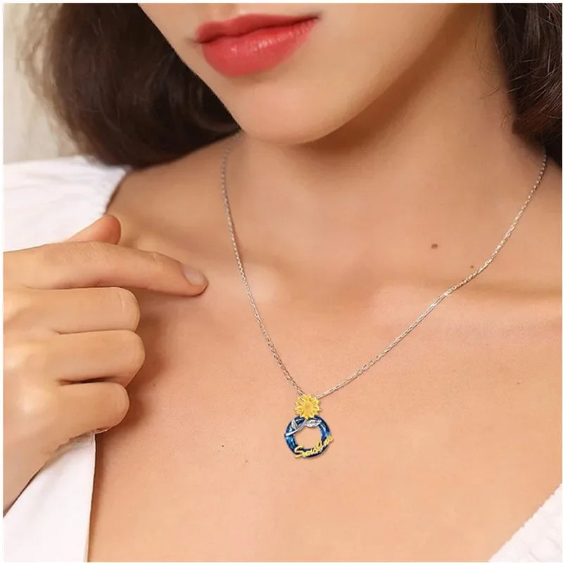 Sunflower Blue Crystal Mood Tracker Necklace – Zinc Alloy Crystal Chain Necklace Nixie