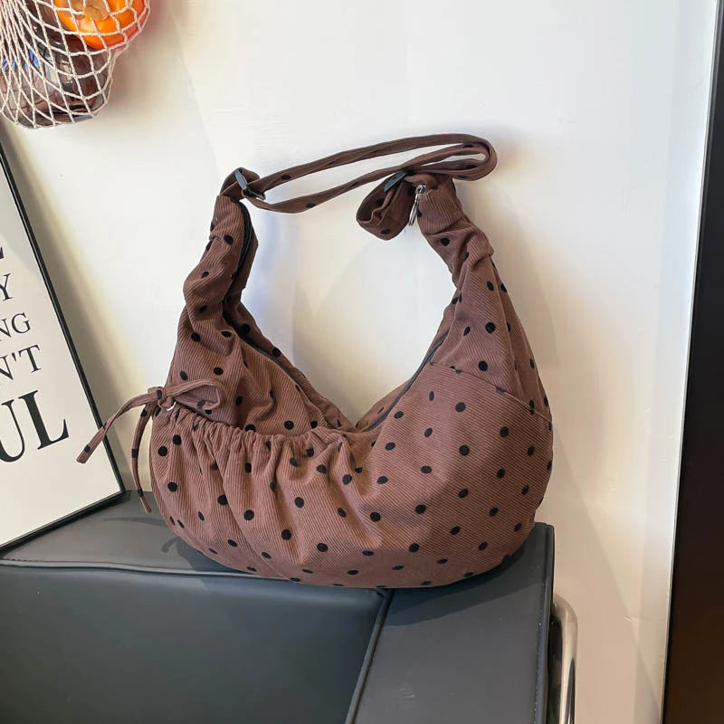 Polka Dot Flannel Crossbody Dumpling Bag | Women's Hobo Bag