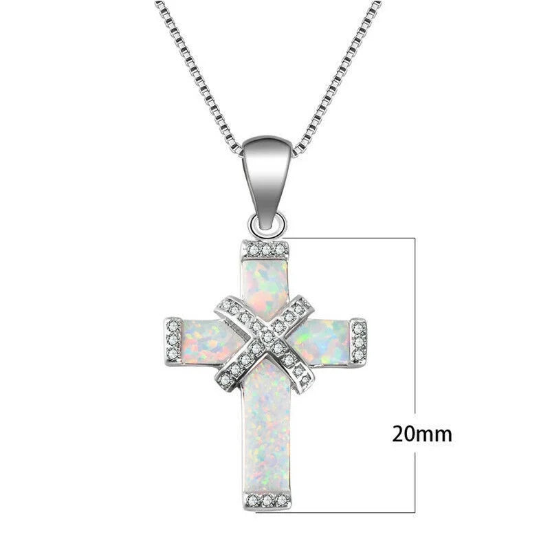 Simulated Opal Cross Pendant Necklace | Silver Women's Jewelry Cross Pendant Necklace Nixie