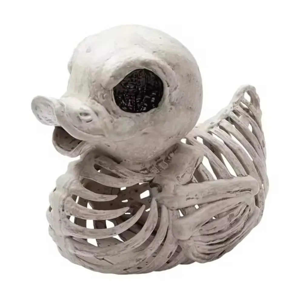 Halloween Skeleton Duck Resin Statue | Spooky Miniature Figurine Halloween Décor Figurine Nixie Light Grey