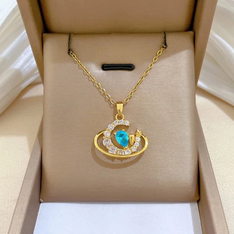 Moon Galaxy Pendant Choker Necklace | Gold Stainless Steel