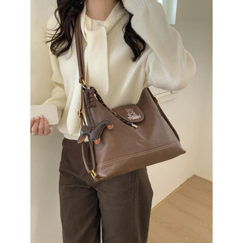 Retro Large Capacity PU Leather Tote Bag for Women Tote Shoulder Bag Nixie