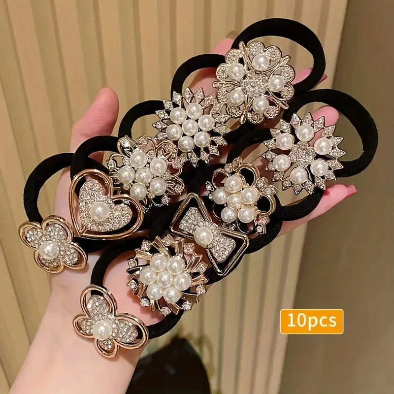 10-Pack Rhinestone Elastic Hair Ties – Minimalist & Elegant Styles