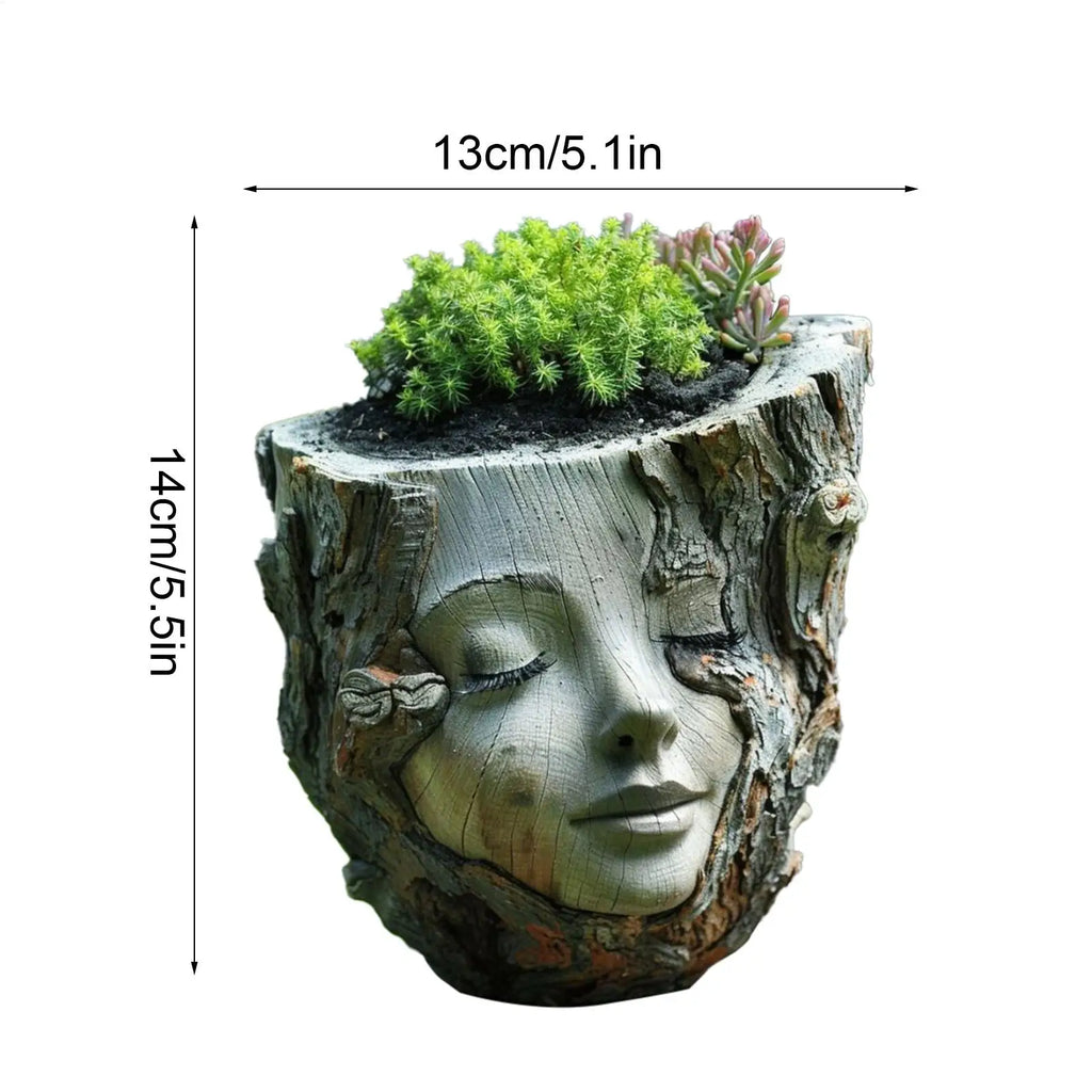 Girl Face Resin Stump Flowerpot – Garden Statue Planter Décor Decorative Garden Planter Nixie