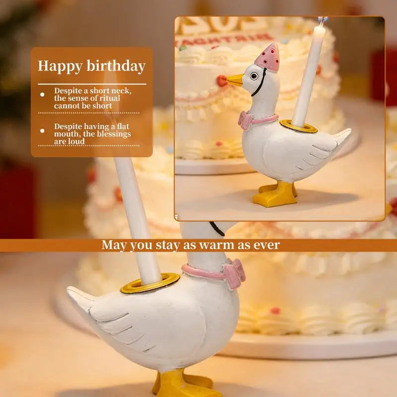 Goose Candle Holder Figurine Pink Party Hat – Birthday Decor Candle Holder Figurine Nixie
