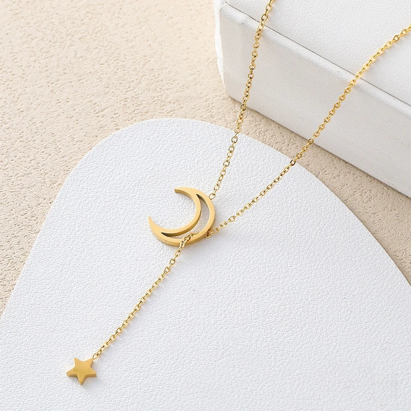 Star Moon Stainless Steel Choker Necklace | Minimalist Choker Necklace Nixie XL1470-003