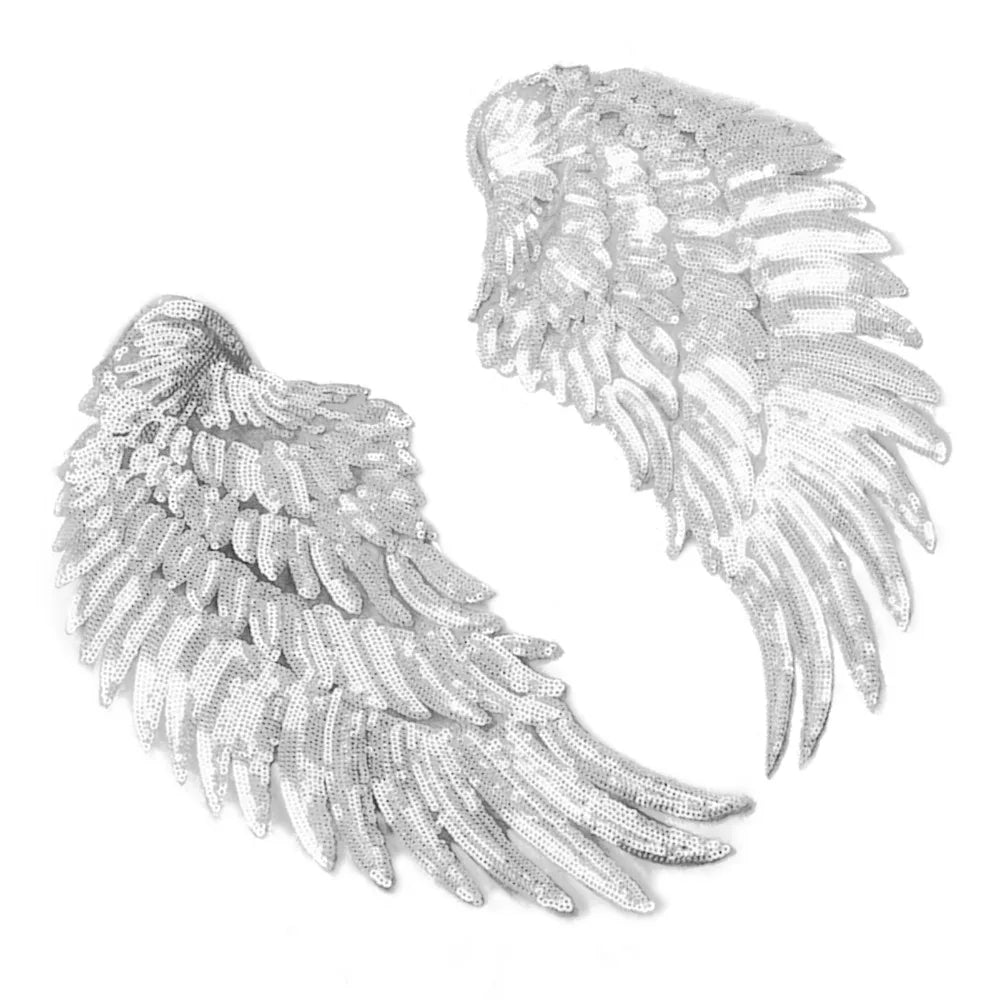 Silver Angel Wings Sequin Iron-On Patches | DIY Appliqués Iron-On Patch Nixie