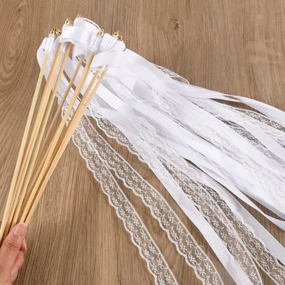 20Pcs Gold Bell Ribbon Wands Lace Fairy Sticks for Weddings Wedding Ribbon Wands Nixie