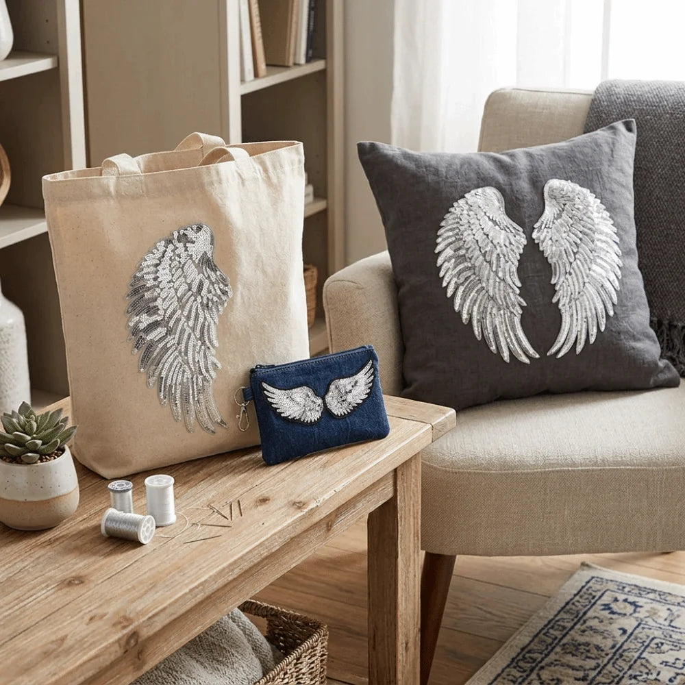 Silver Angel Wings Sequin Iron-On Patches | DIY Appliqués Iron-On Patch Nixie