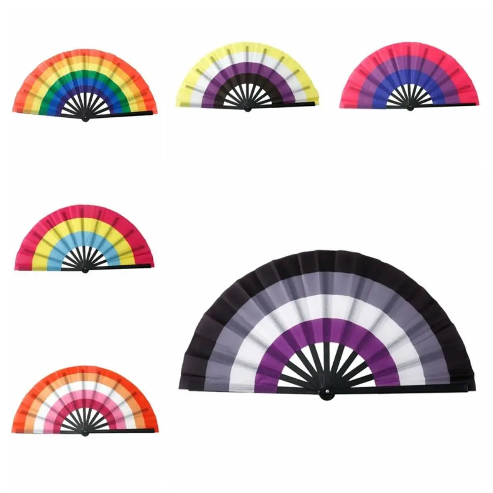 Colourful Folding Kung Fu Fan 33cm – Rainbow Performance Prop Folding Performance Fan Nixie
