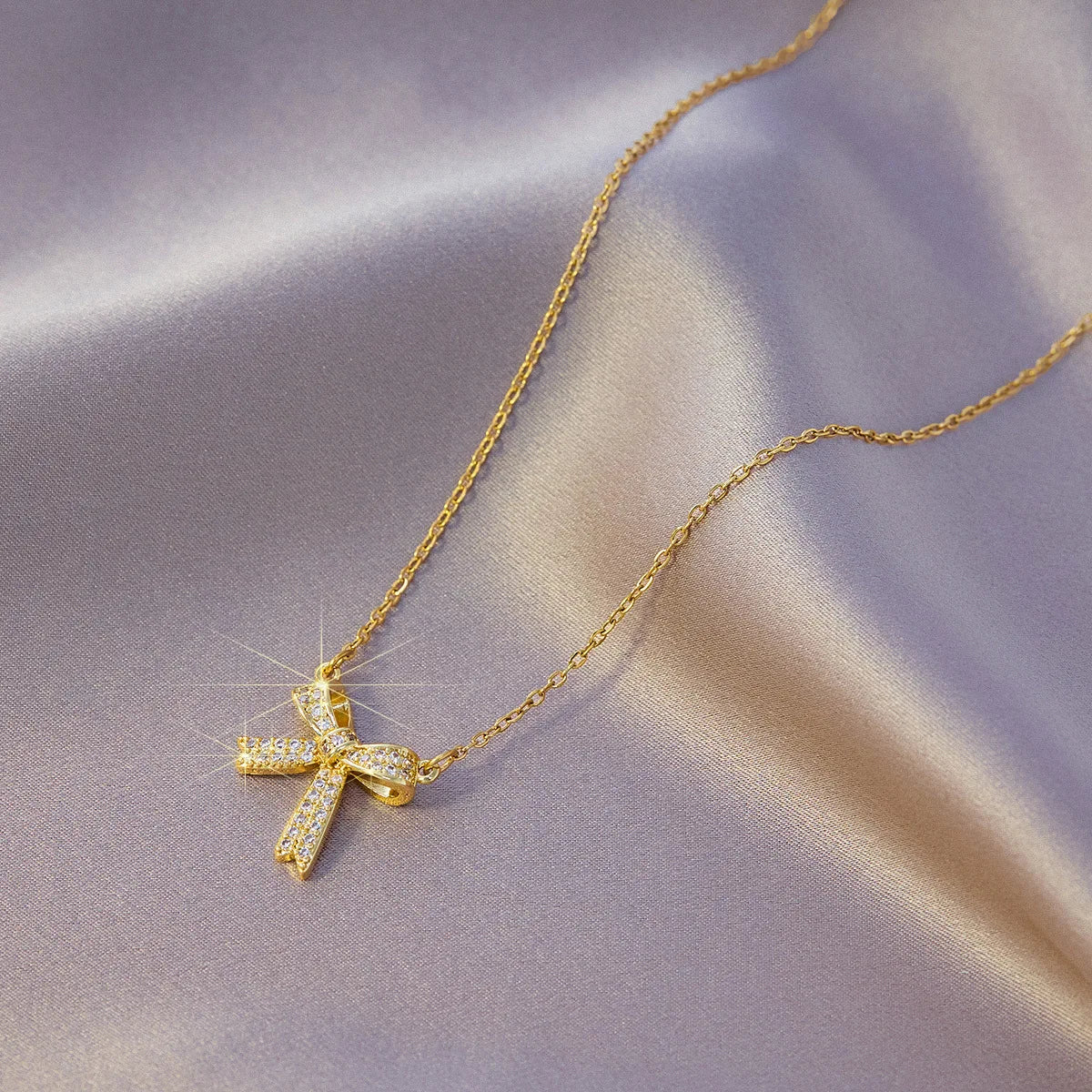Butterfly Knot Pendant Necklace | Gold Zircon Clavicle Chain Pendant Necklace Nixie