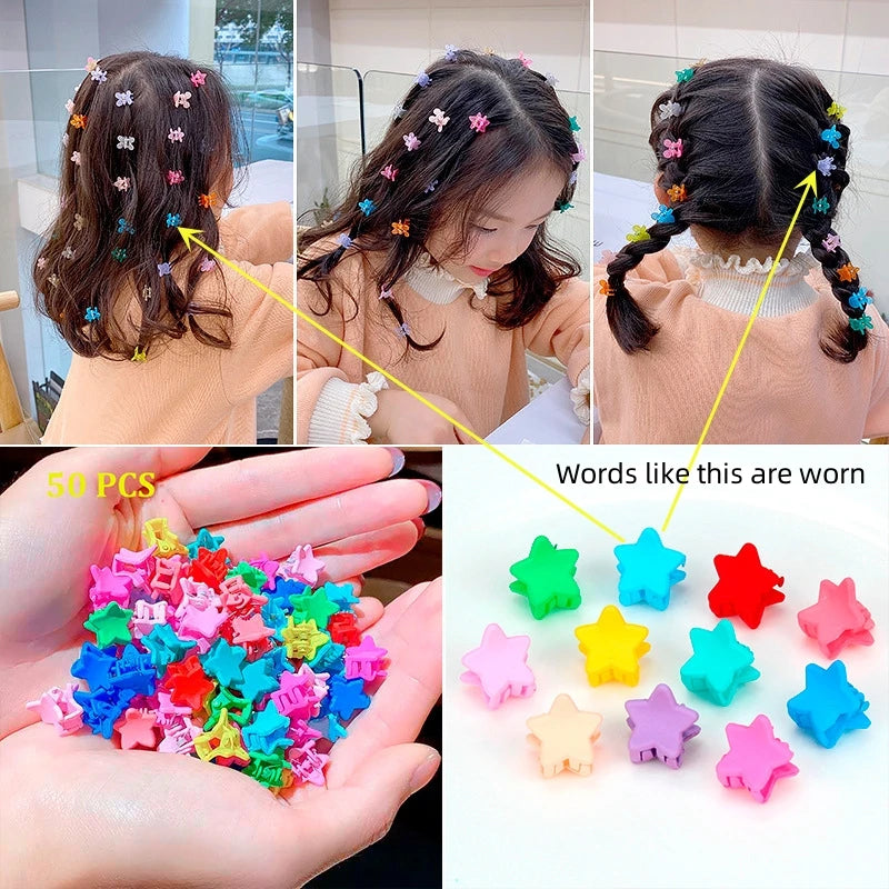 Kids Pentagram Hair Claws 50pcs Candy Colors with Bottle