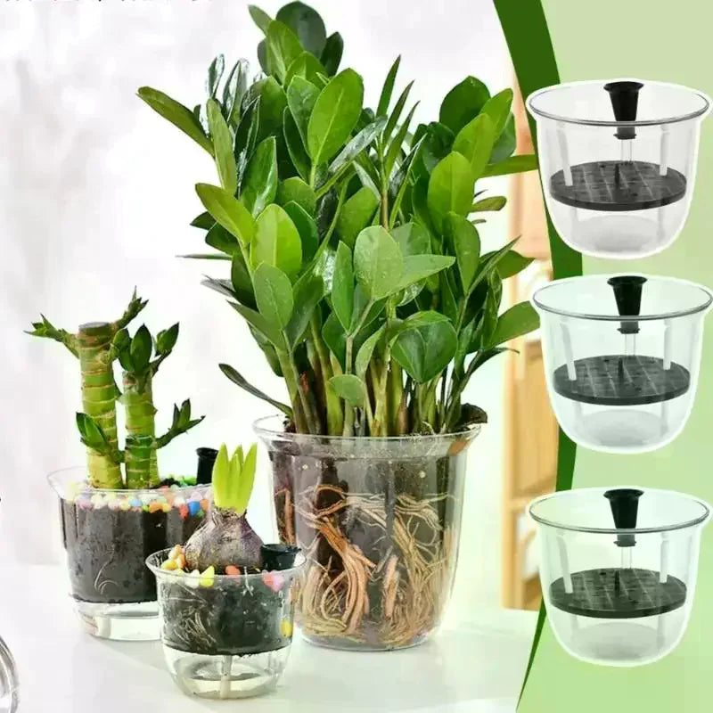 3-Pack Self-Watering Indoor Plant Pots – BPA-Free Clear Planters Self-Watering Planter Nixie