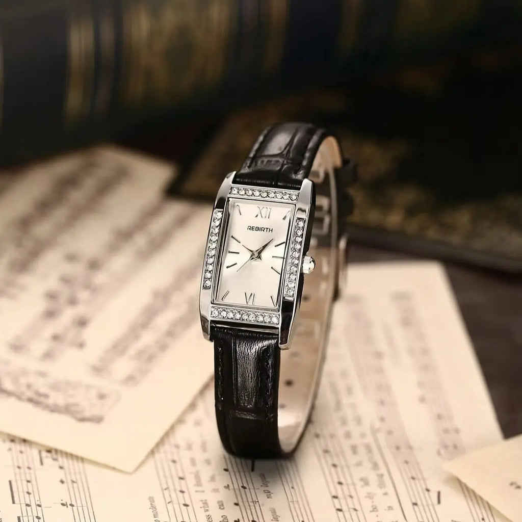 REBIRTH Retro Square Quartz Watch | Leather Band | Alloy Case Quartz Wristwatch Nixie