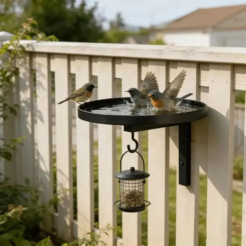 Wall Mounted Iron Bird Bath & Feeder with Hook – All Season Bird Bath Feeder Nixie