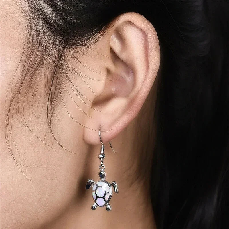 Turtle Hook Drop Earrings – Opal Glass & Rhinestone | Nixie Fashion Drop Earrings Nixie