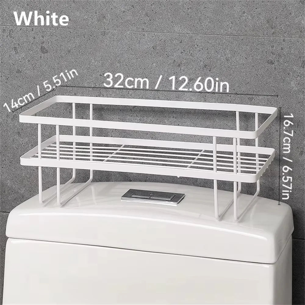No-Drill Metal Bathroom Toilet Storage Rack & Shelf Organizer Bathroom Storage Shelf Nixie white
