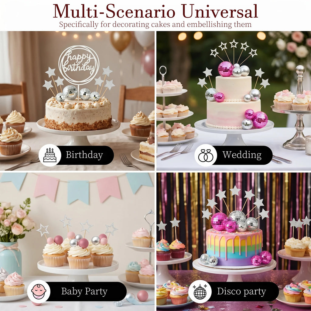 Disco Ball Cake Topper Set – Birthday & Party Decoration Cake Topper Set Nixie