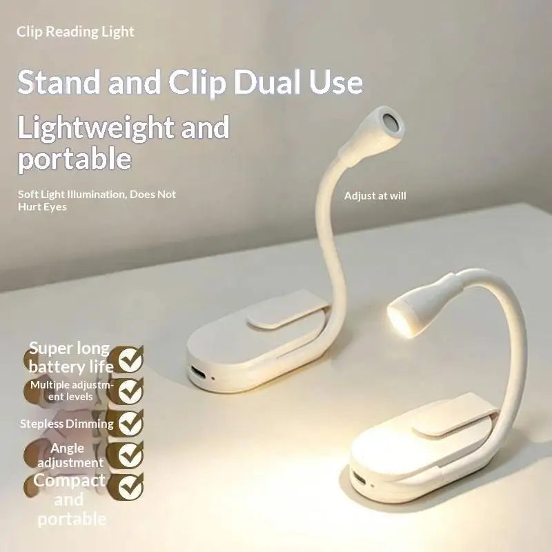 Portable Clip-On LED Reading Light USB Rechargeable Dimmable