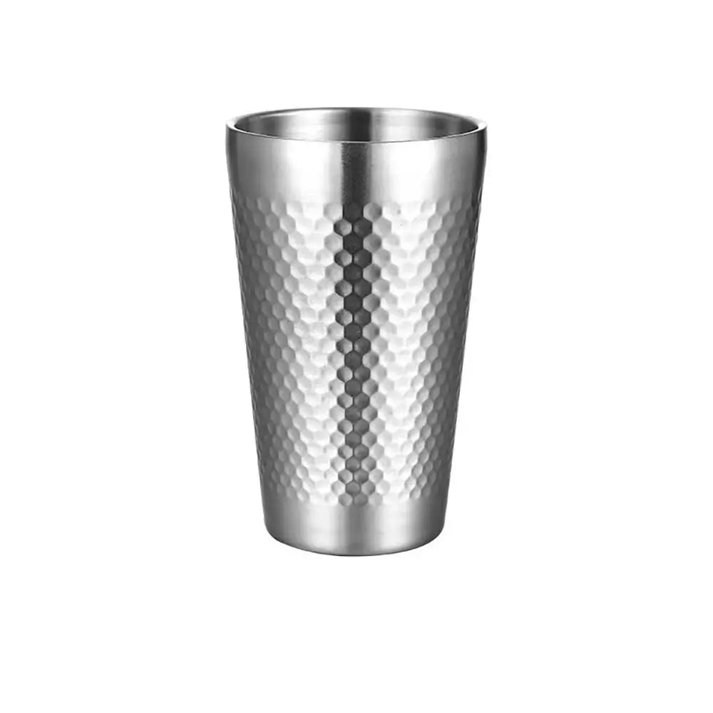Double-Wall Stainless Steel Beer Cups – Hammered Texture Mugs Insulated Beer Mug Nixie silver 350ml