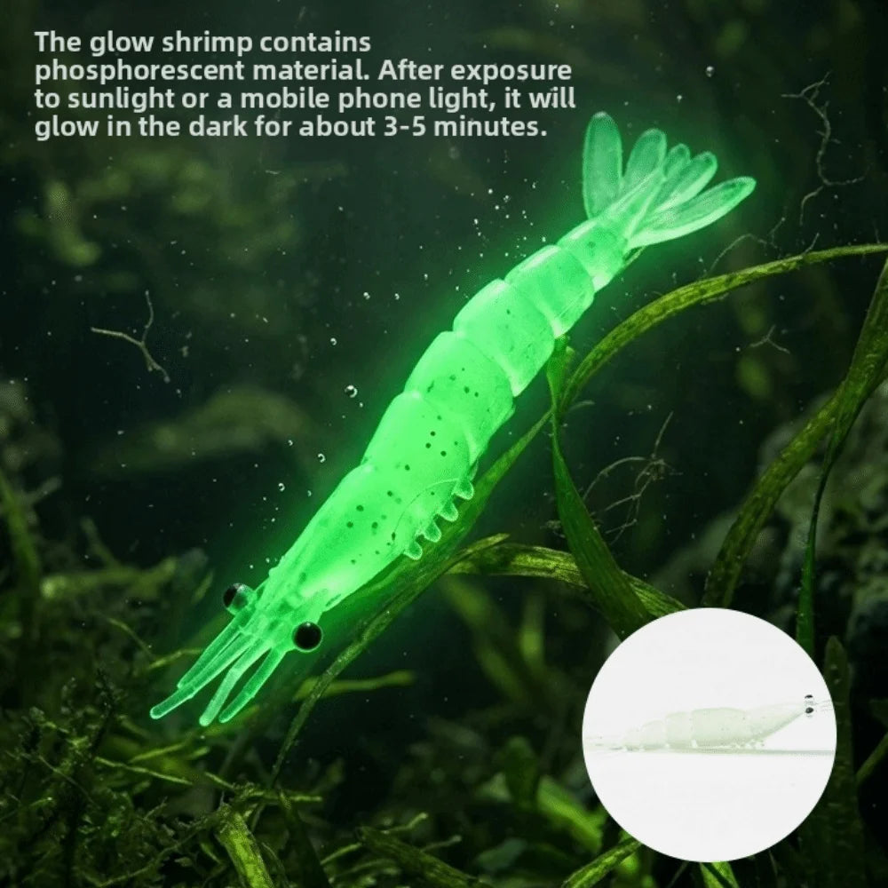 20pcs Luminous Silicone Shrimp Fishing Lures | 3D Eyes 4.5–5.5cm Soft Fishing Lure Nixie